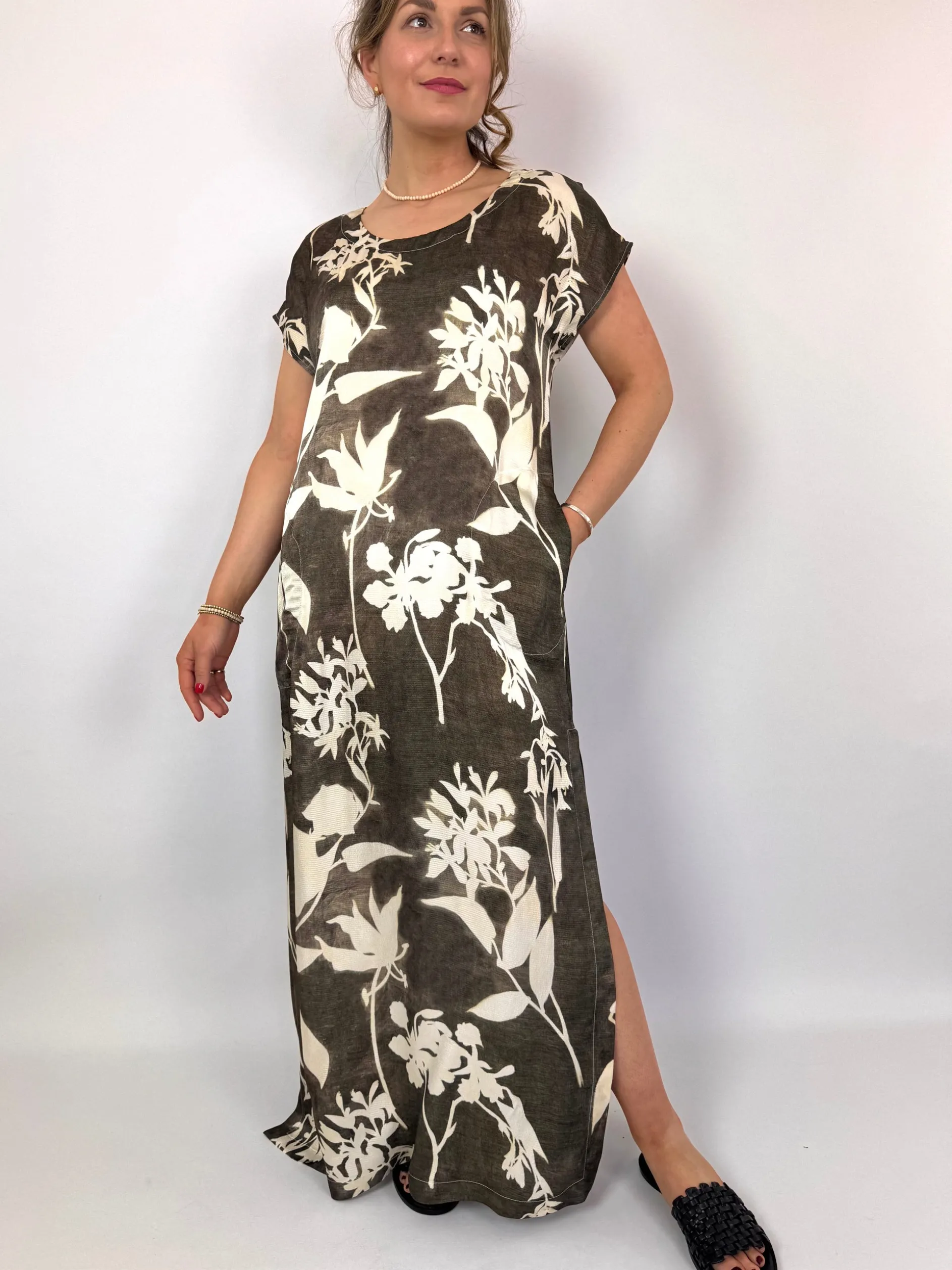 European Culture 14C0 Dress Brown Print