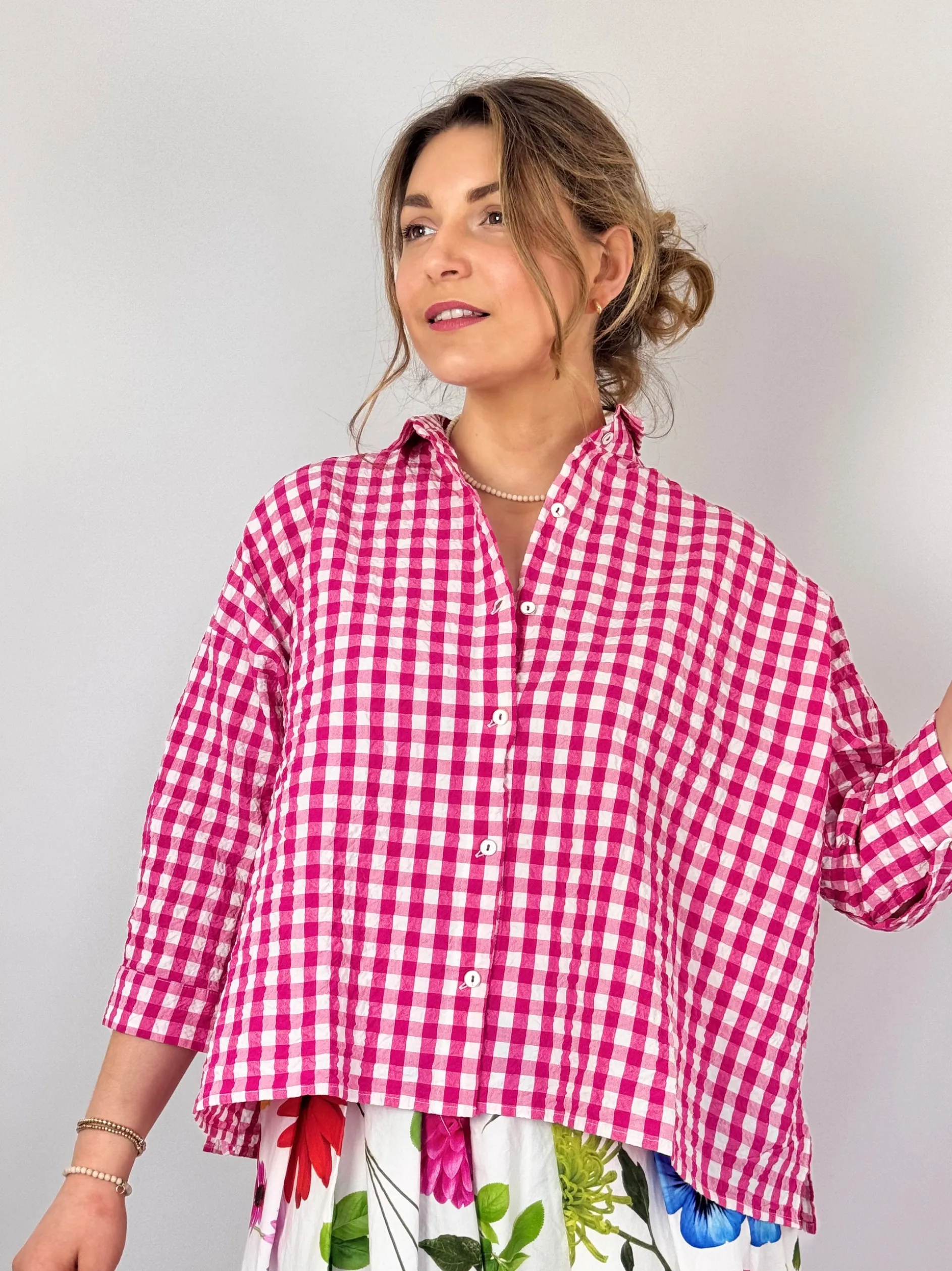 Hannah Wessel Savannah Shirt Azalea Check