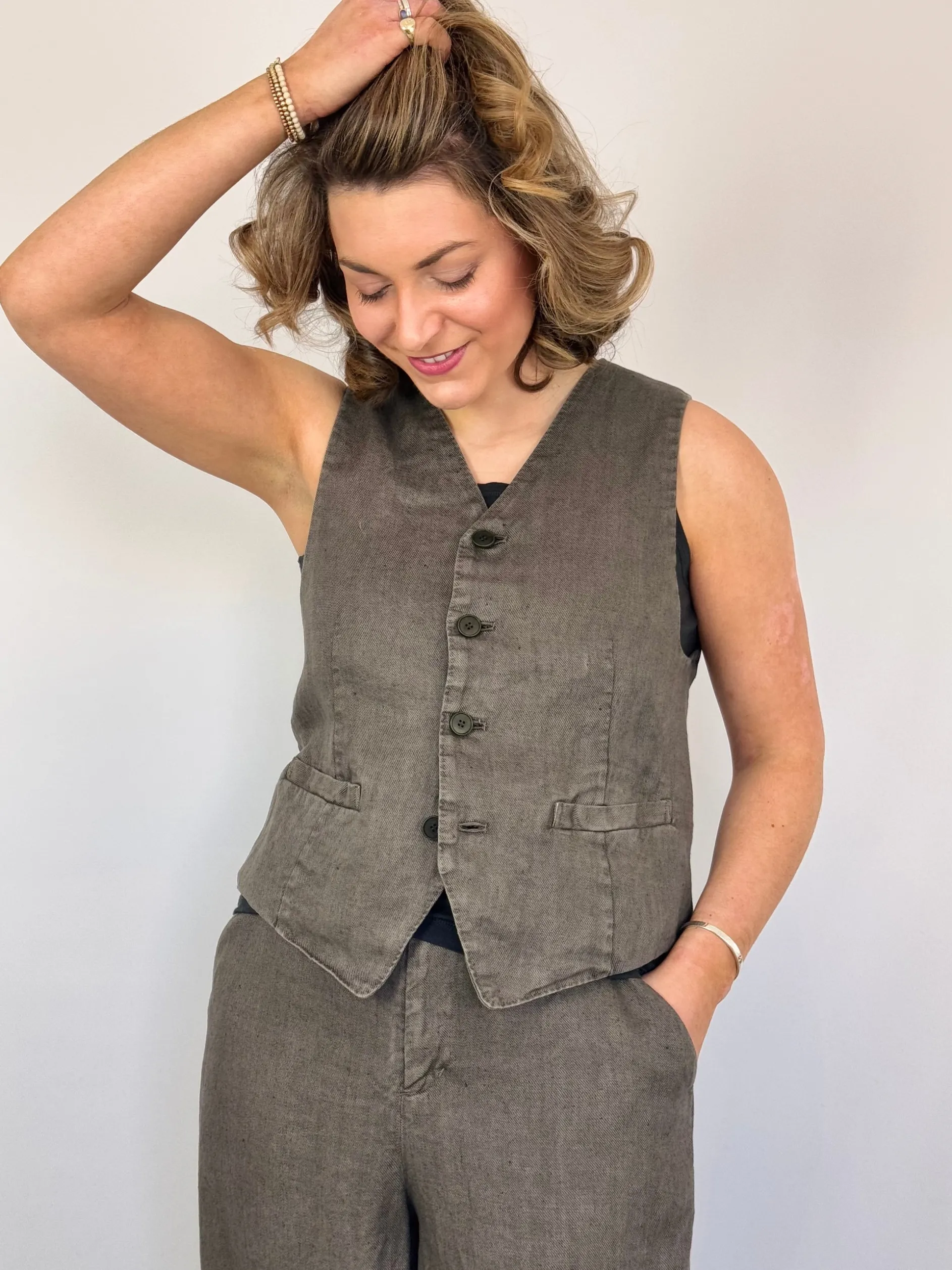 Pas De Calais 3323 Waistcoat Khaki/Grey